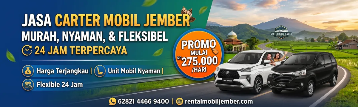 Spanduk Promo Carter Mobil Jember Murah, Nyaman, dan Fleksibel 24 Jam
